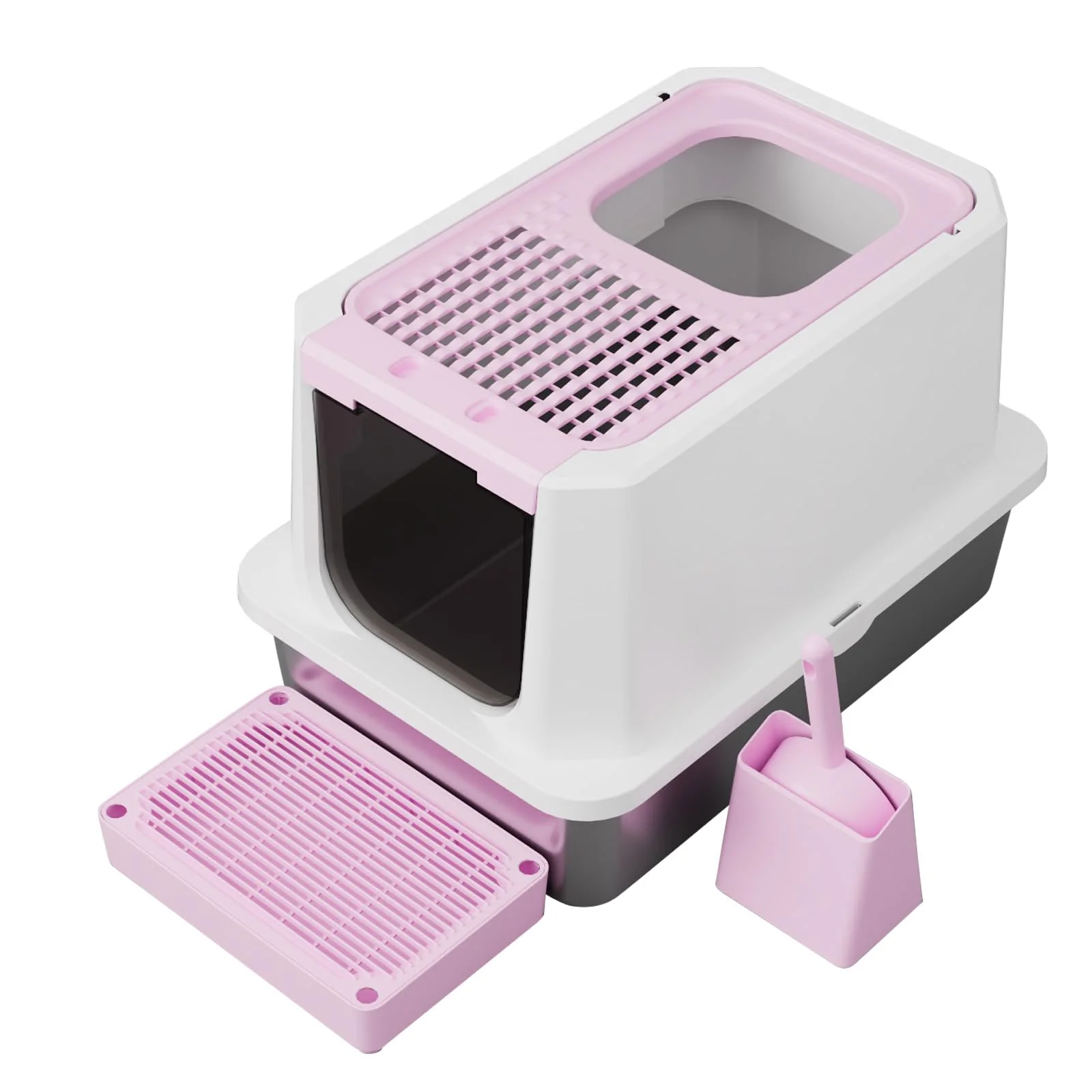 Secure RIZZARI Stainless Steel Cat Litter Box – Odorless Enclosed Dark Pink 24x16x18 Holds Up To 25 lbs Advanced