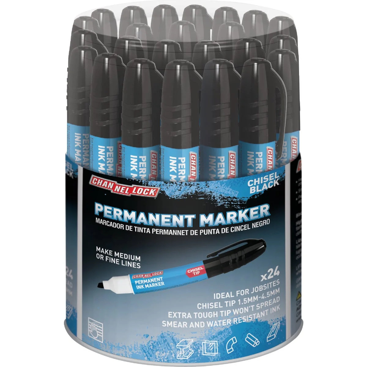 Original Channellock Fine Chisel Tip Black Ink Marker Display 24-Piece Original Design