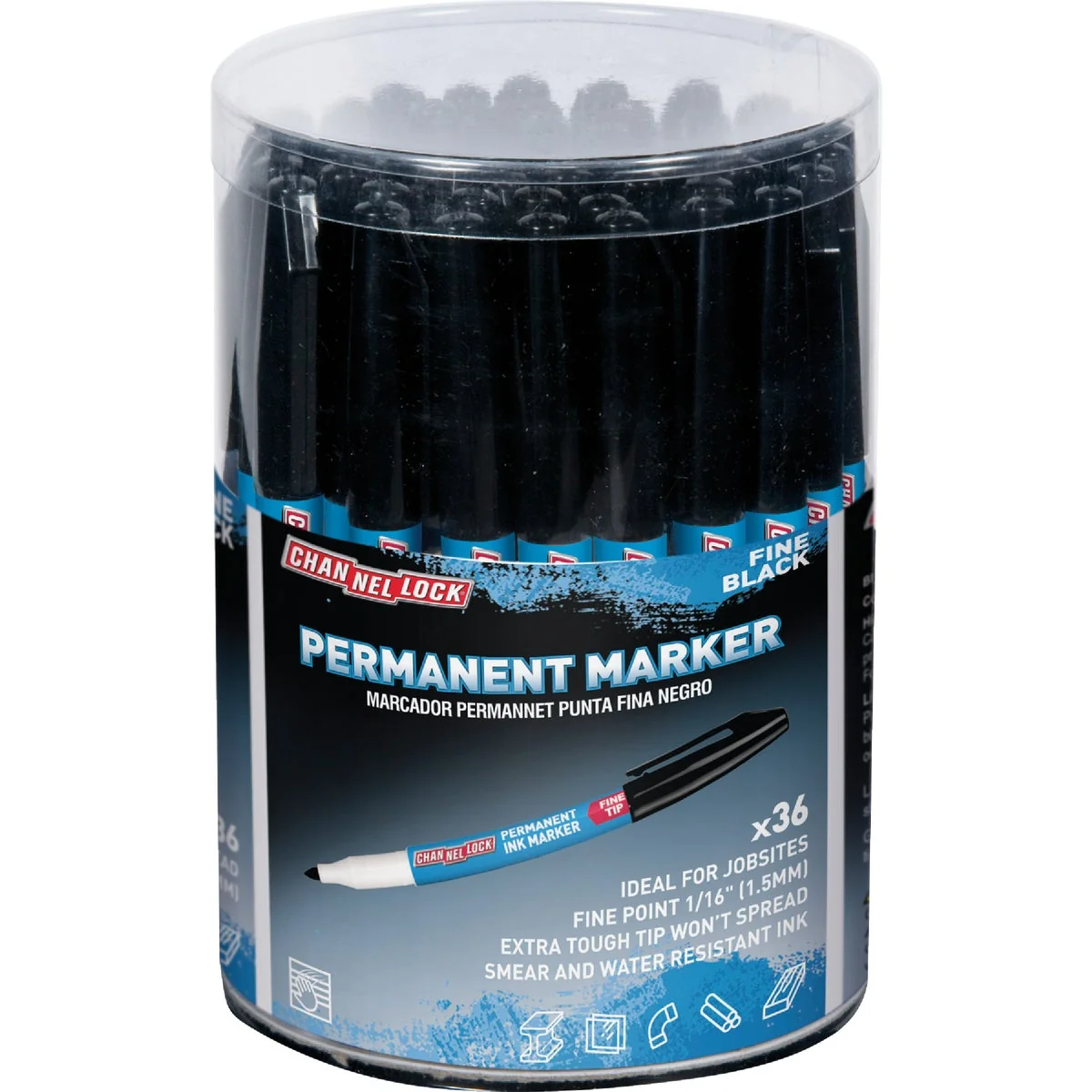 Solid Channellock Fine Tip Black Ink Marker Display 36-Piece High-Quality