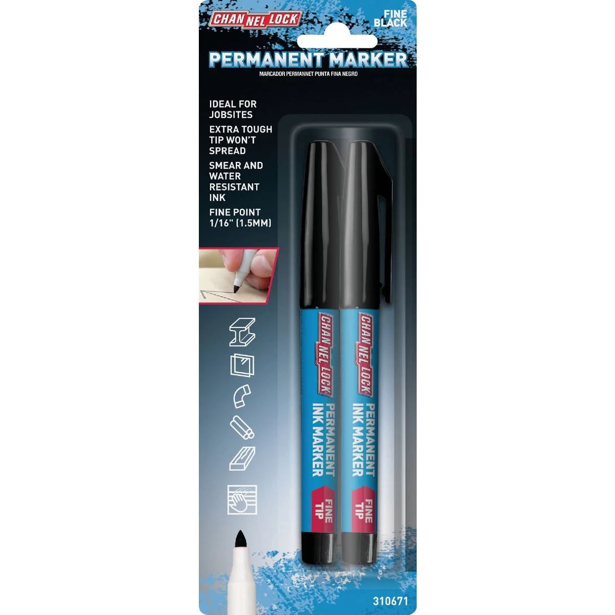 Safe Channellock Fine Tip Black Ink Marker 2-Pack Fashionable