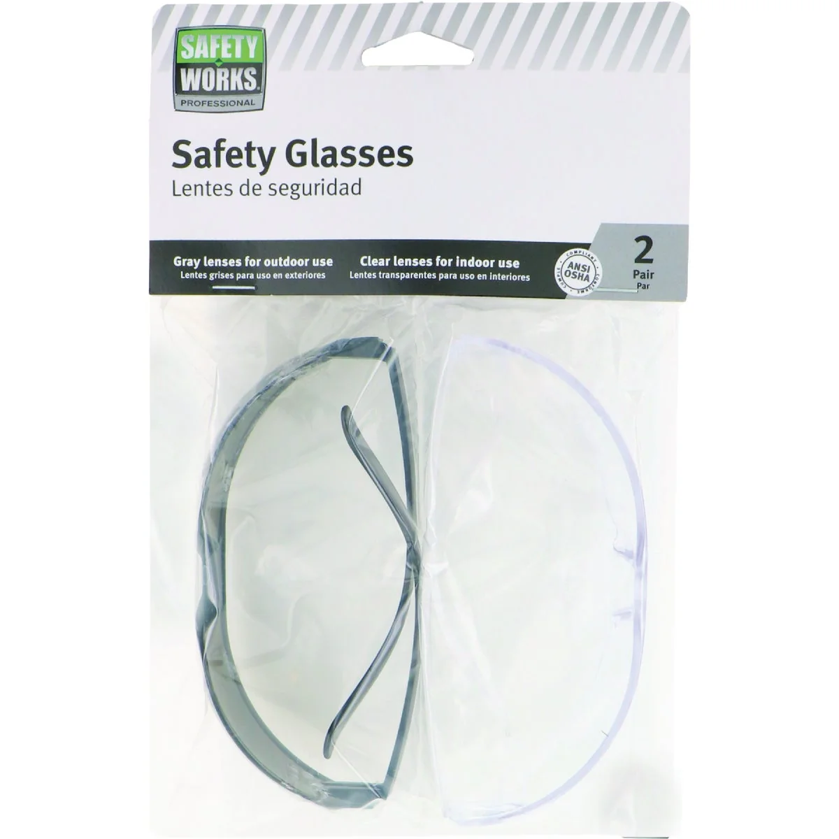 Healthy Safety Works Gray Clear Frame Safety Glasses with Gray Clear Lenses 2-Pack Stylish