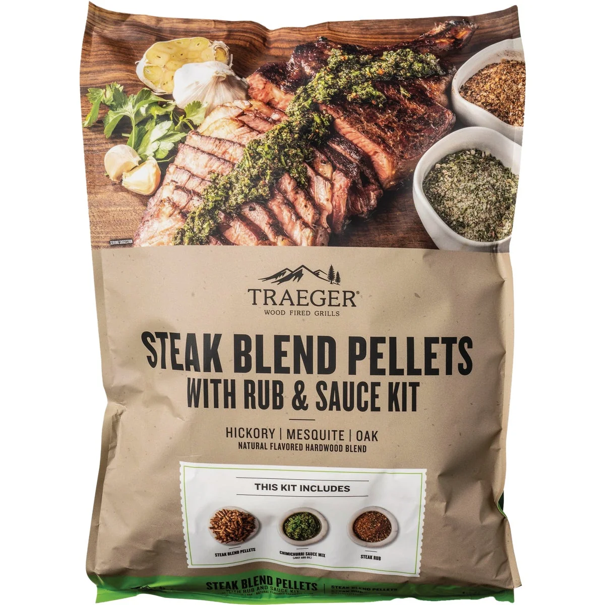 Original Design Traeger 18 Lb. Steak Blend Pellets with Rub Sauce Kit Smart