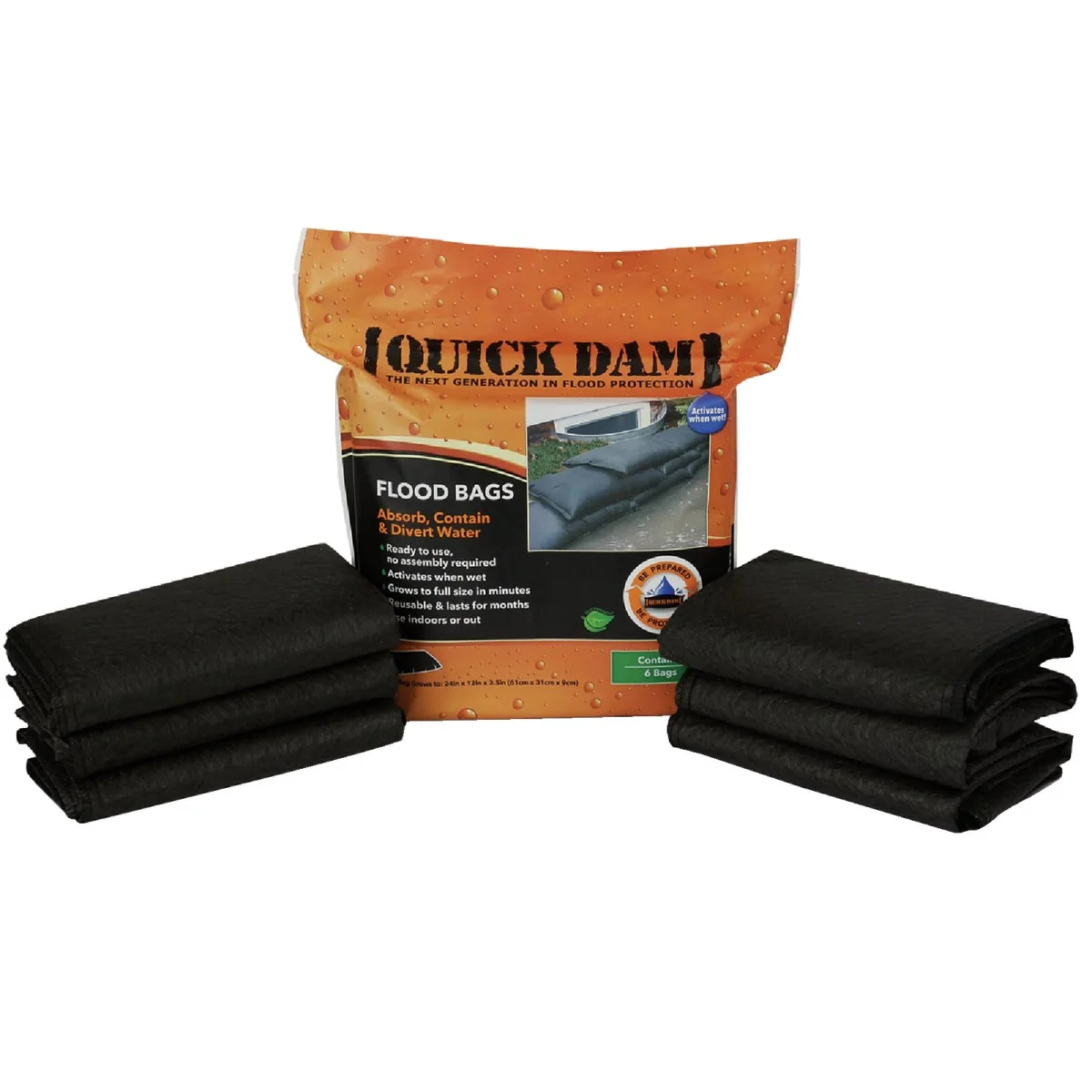 Lightweight Quick Dam 12 In. x 24 In. Flood Bag 6-Pack Flexible
