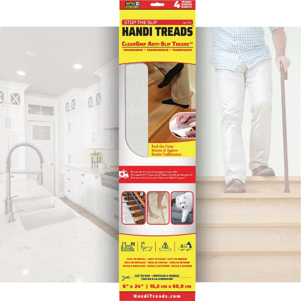 User-Friendly Handi Treads ClearGrip 6 In. W. x 24 In. L. Clear Non-Slip Grit Treads 4-Pack Carefully Designed