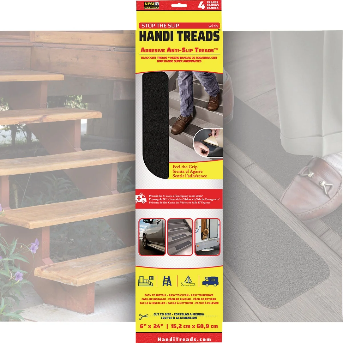 User-Friendly Handi Treads Stop The Slip 6 In. W. x 24 In. L. Black Non-Slip Grit Treads 4-Pack Outstanding