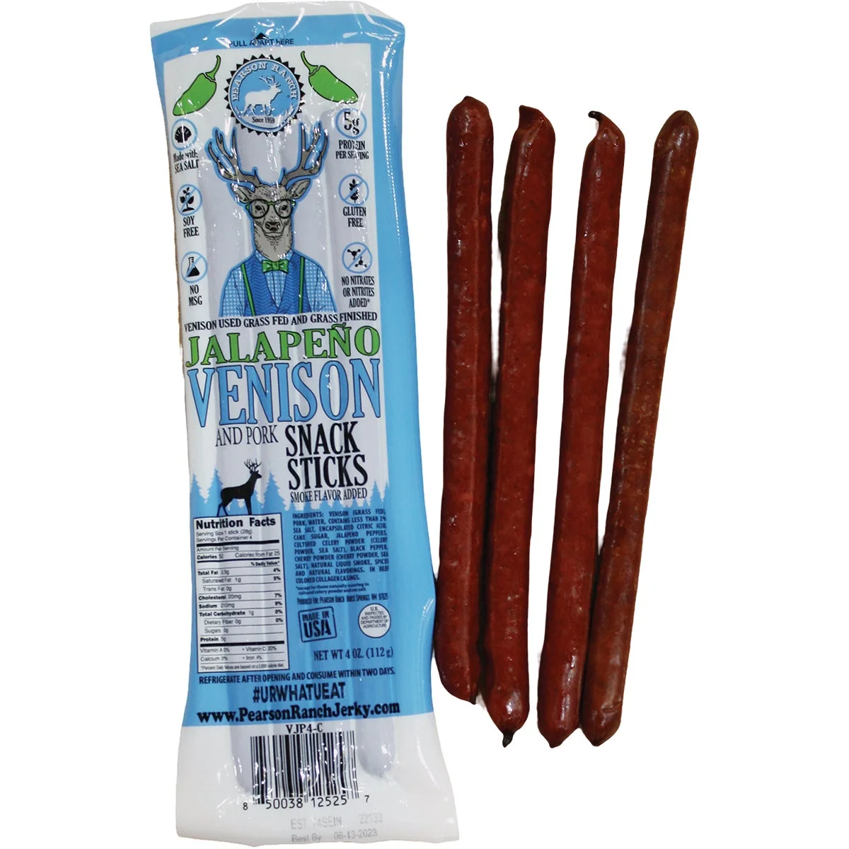 Original Pearson Ranch Jerky 4 Oz. Venison Jalapeno Multi-Pack Snack Stick Environmentally Friendly