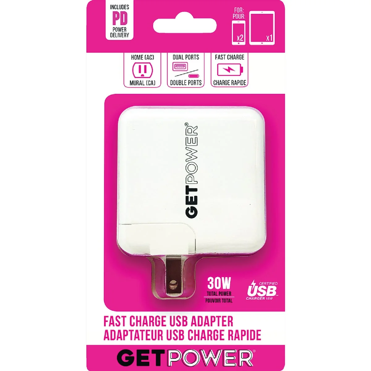 Excellent GetPower 30W Dual USB AC Adapter White Practical