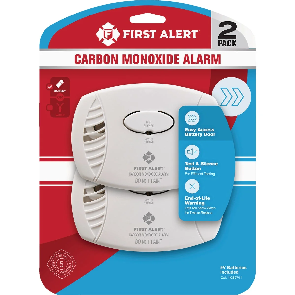 Lightweight First Alert Battery Operated 9V Electrochemical Carbon Monoxide Alarm 2-Pack Convenient