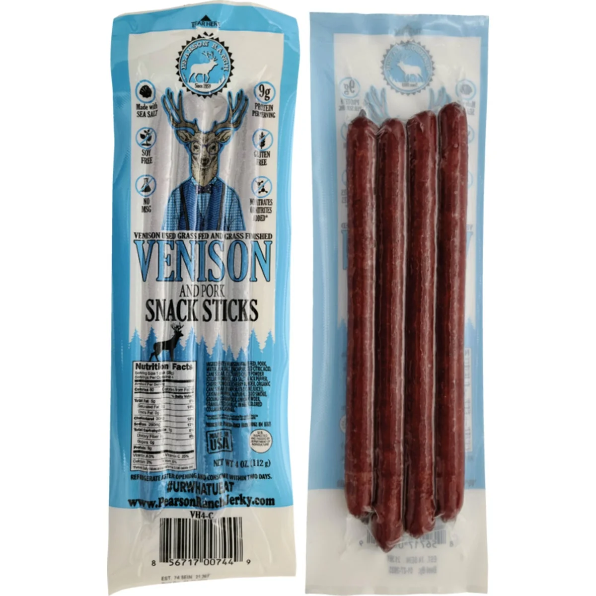 Artisan Pearson Ranch Jerky 4 Oz. Venison Hickory Multi-Pack Snack Stick Green