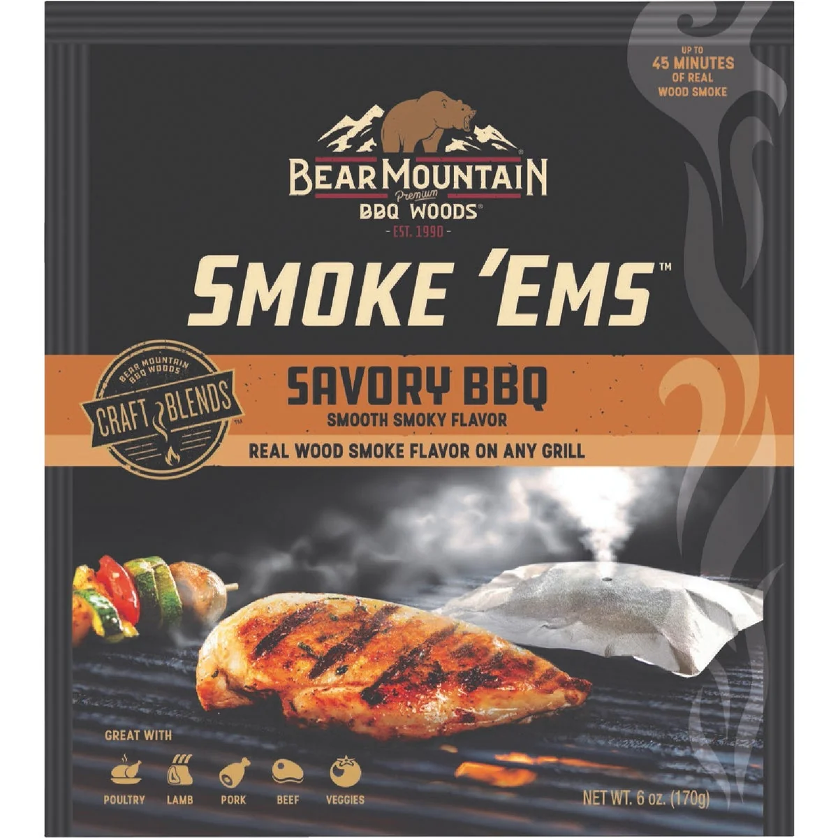 Fast Bear Mountain BBQ Savory Smoke 'ems 6 Oz. Smoking Chips Easy-to-Use