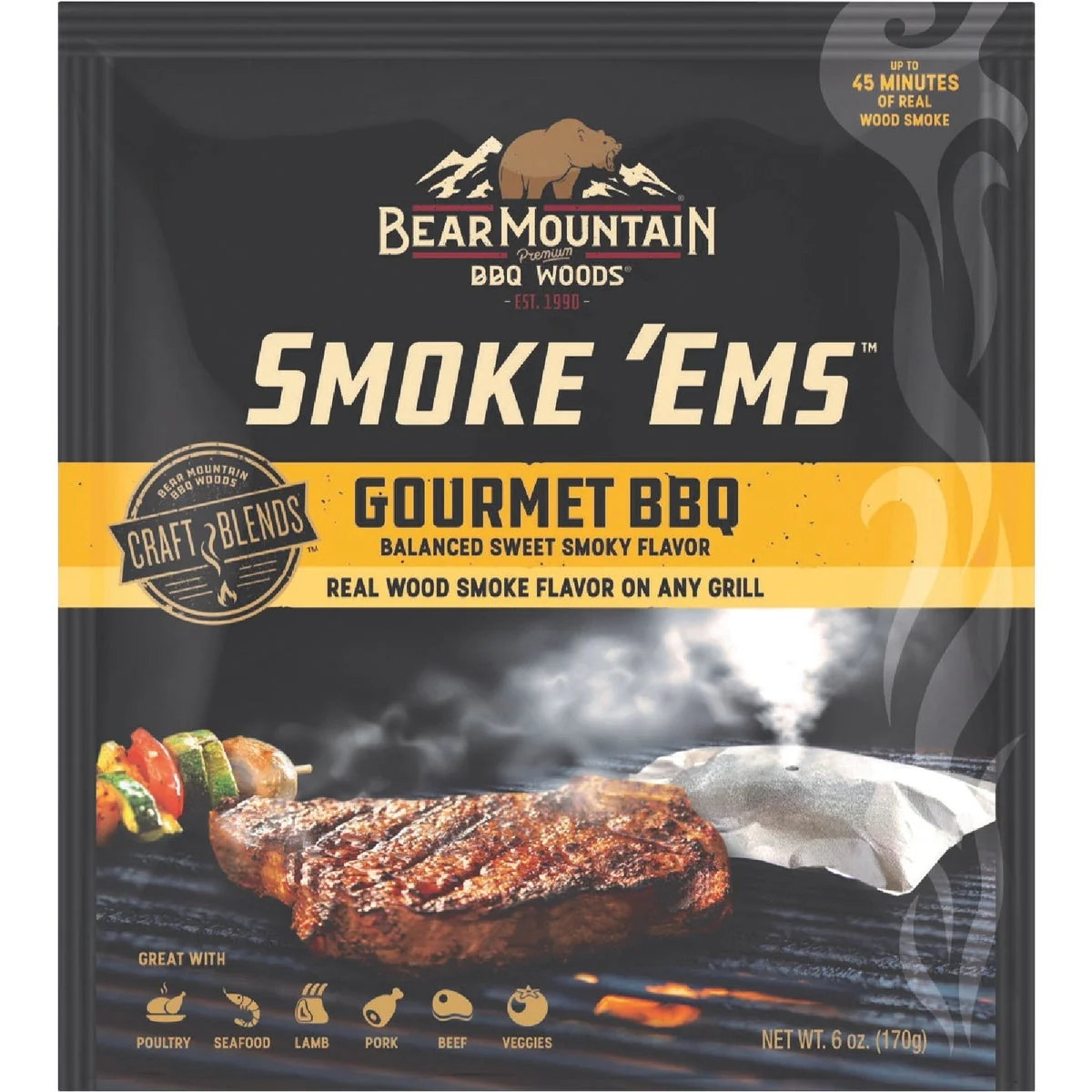 Genuine Bear Mountain BBQ Gourmet Smoke 'ems 6 Oz. Smoking Chips Professional