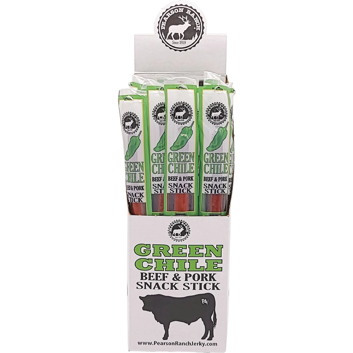 Refined Pearson Ranch Jerky Green Chile Beef Pork Snack Stick Display Powerful
