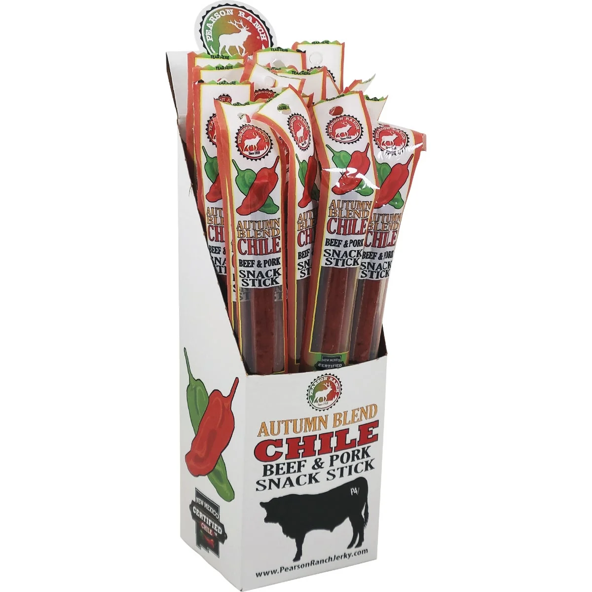Convenient Pearson Ranch Jerky Autumn Blend Chile Beef Pork Snack Stick Display Eco-Friendly