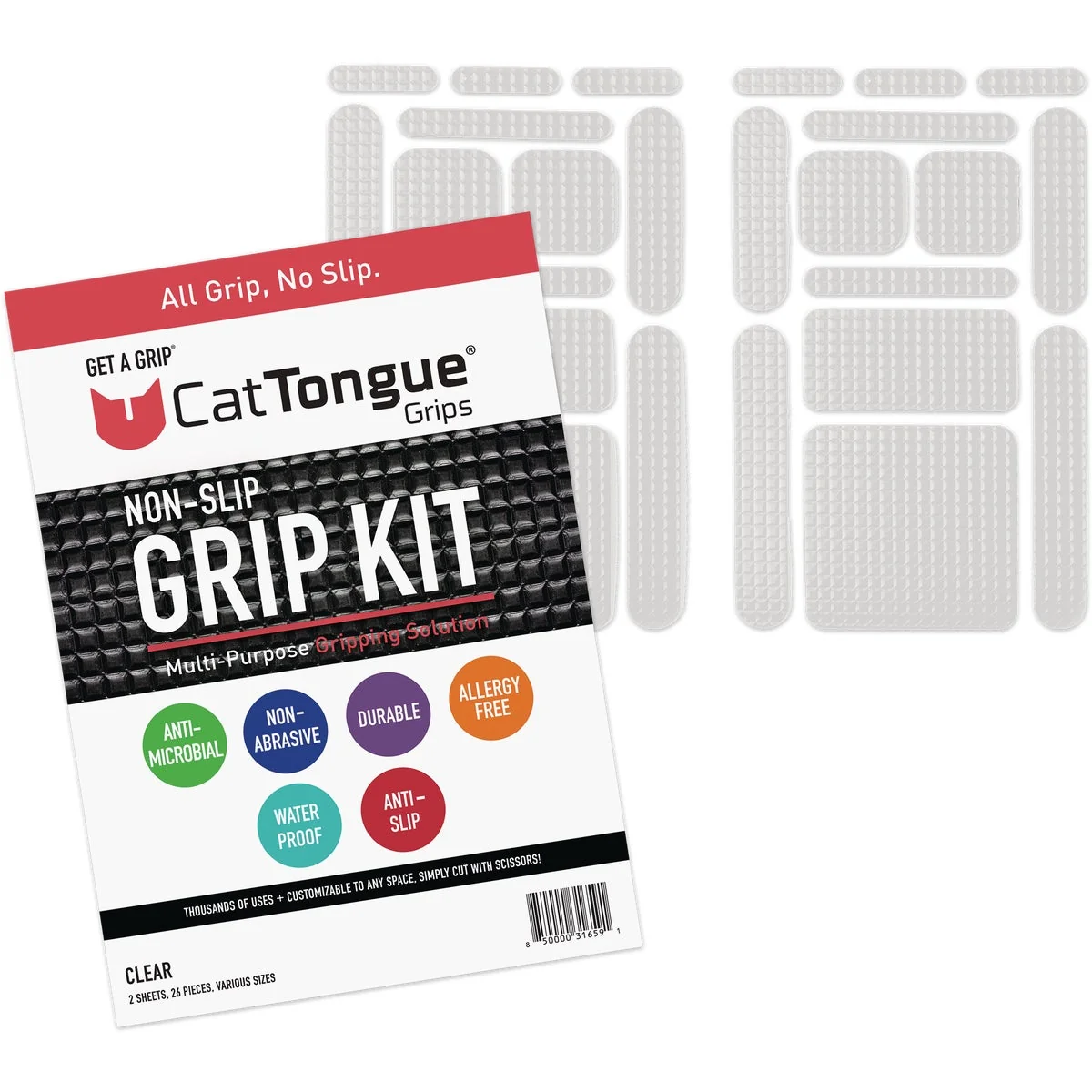 Reusable CatTongue Grips Gription Clear Non-Abrasive Anti-Slip Kit 26-Piece Eco-Friendly