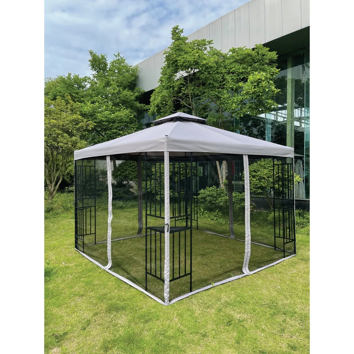 Clean Outdoor Expressions 10 Ft. x 10 Ft. Gray Matte Black Steel Gazebo Quality
