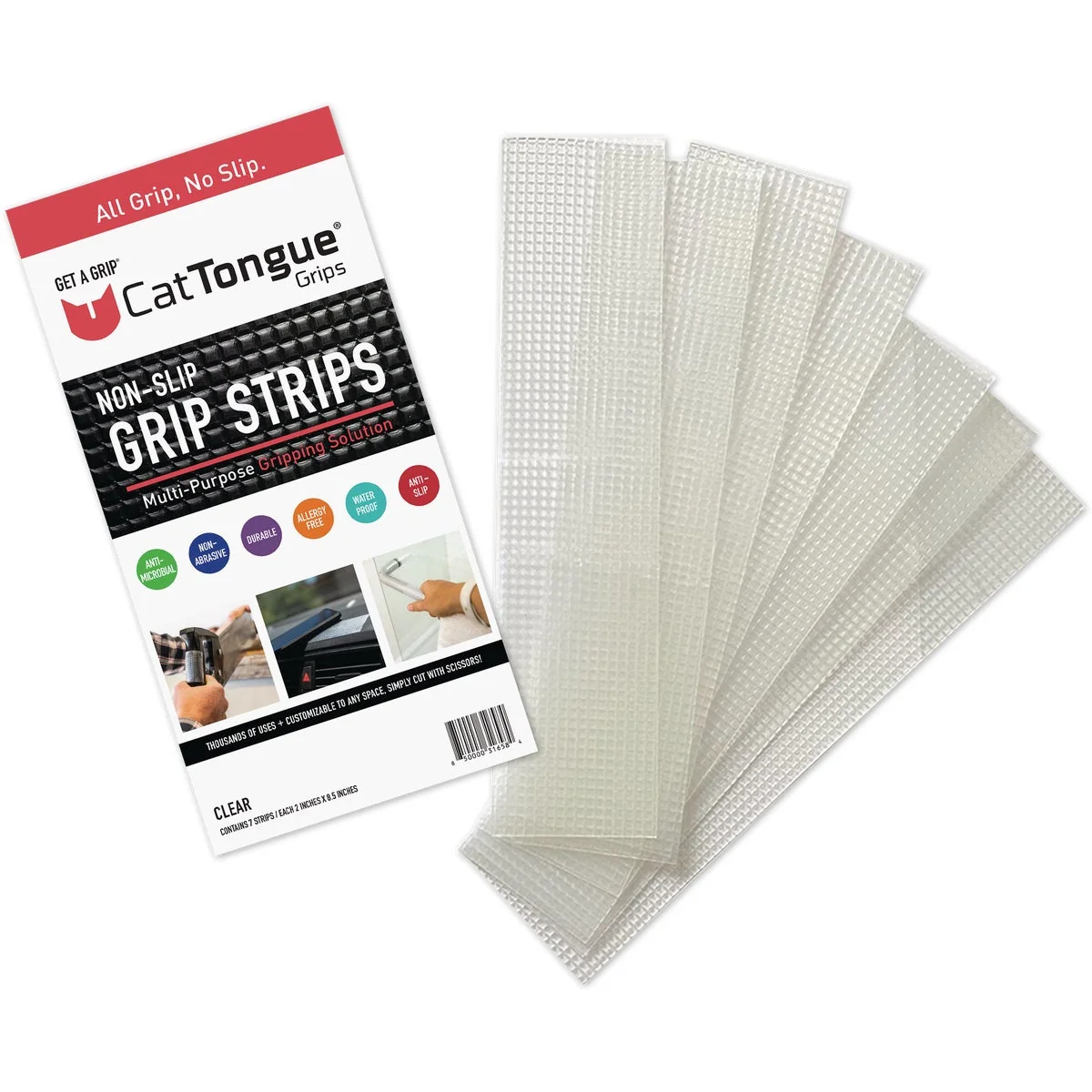 Durable CatTongue Grips Gription 2 In. W. x 8 In. L. Clear Non-Abrasive Anti-Slip Strips 7-Pack Comfortable