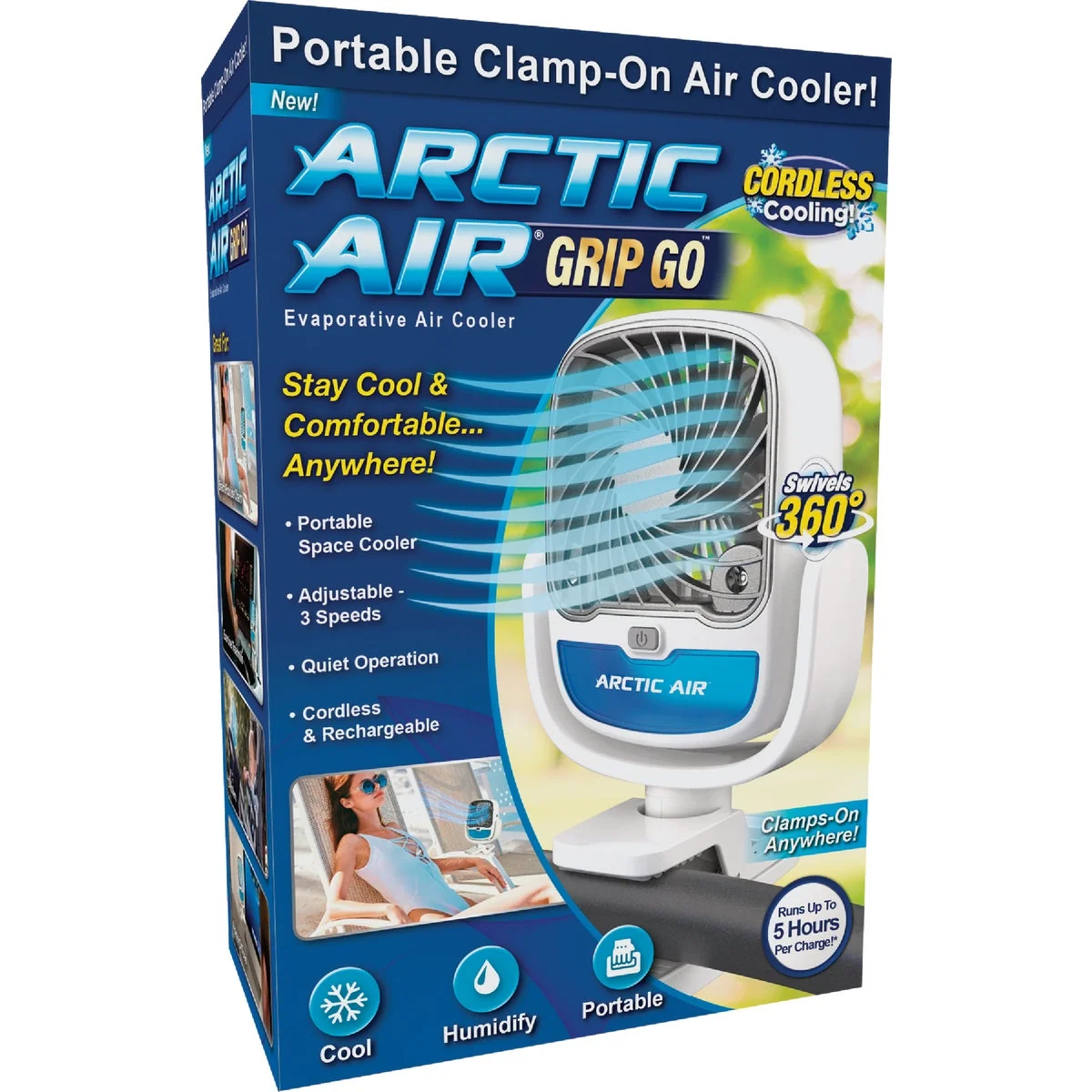 Stylish Arctic Air Grip Go Cordless Space Cooler Detailed