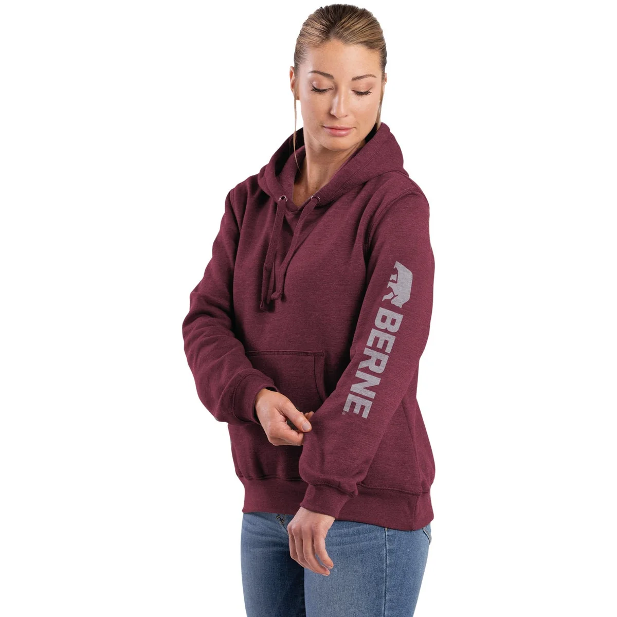 Verified Berne 2XL Cabernet Women's Signature Sleeve Pullover Hooded Sweatshirt Durable
