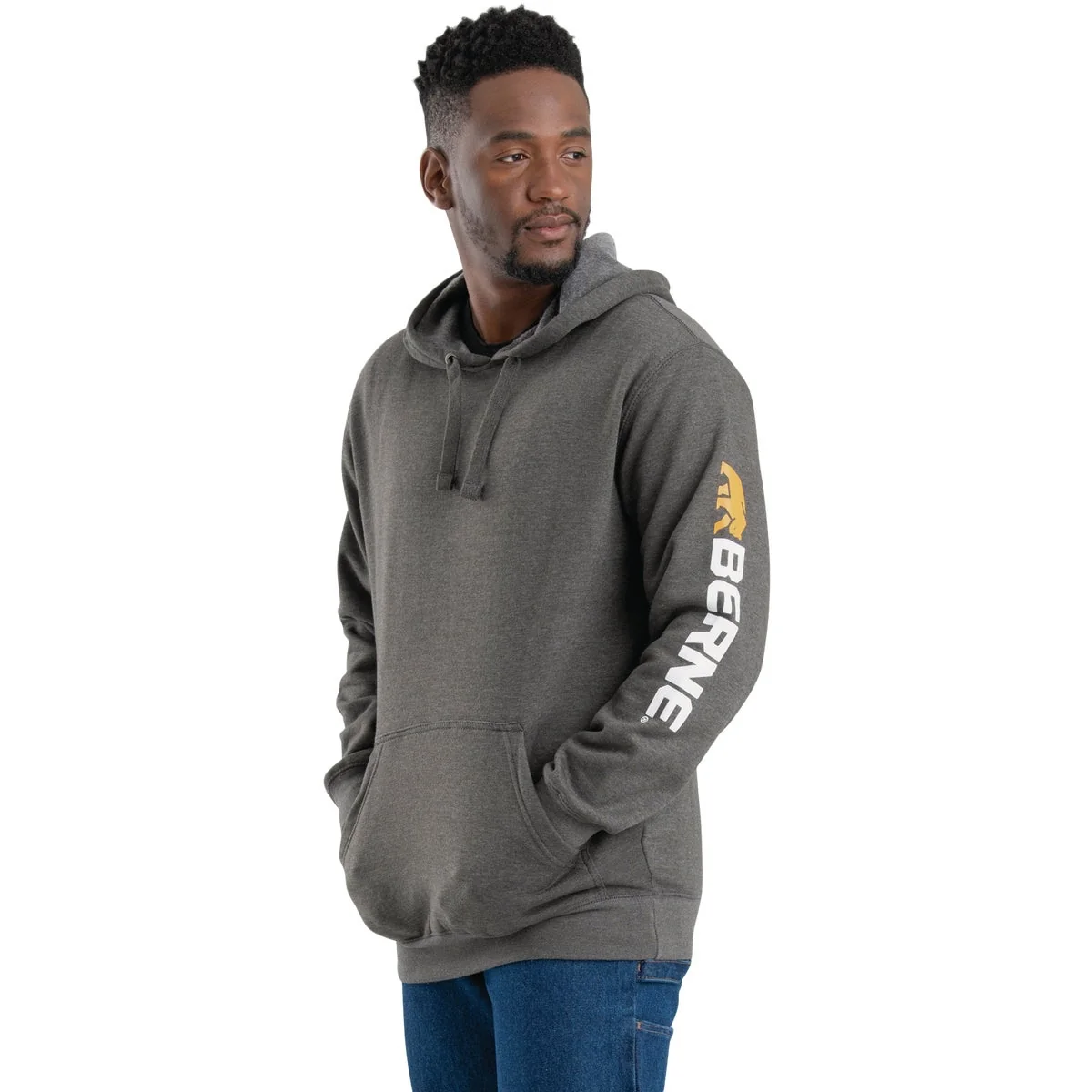 Smooth Men's Large Regular Graphite Signature Sleeve Hooded Pullover Sweatshirt Exceptional