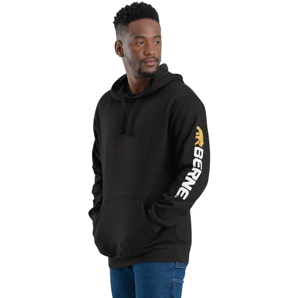 Detailed Men's 2XL Regular Black Signature Sleeve Hooded Pullover Sweatshirt Top-Quality
