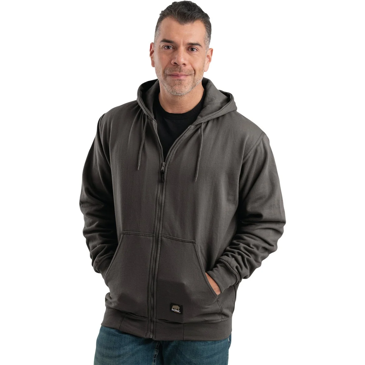 Pure Berne Heritage XL Charcoal Thermal-Lined Full-Zip Hooded Sweatshirt Outstanding