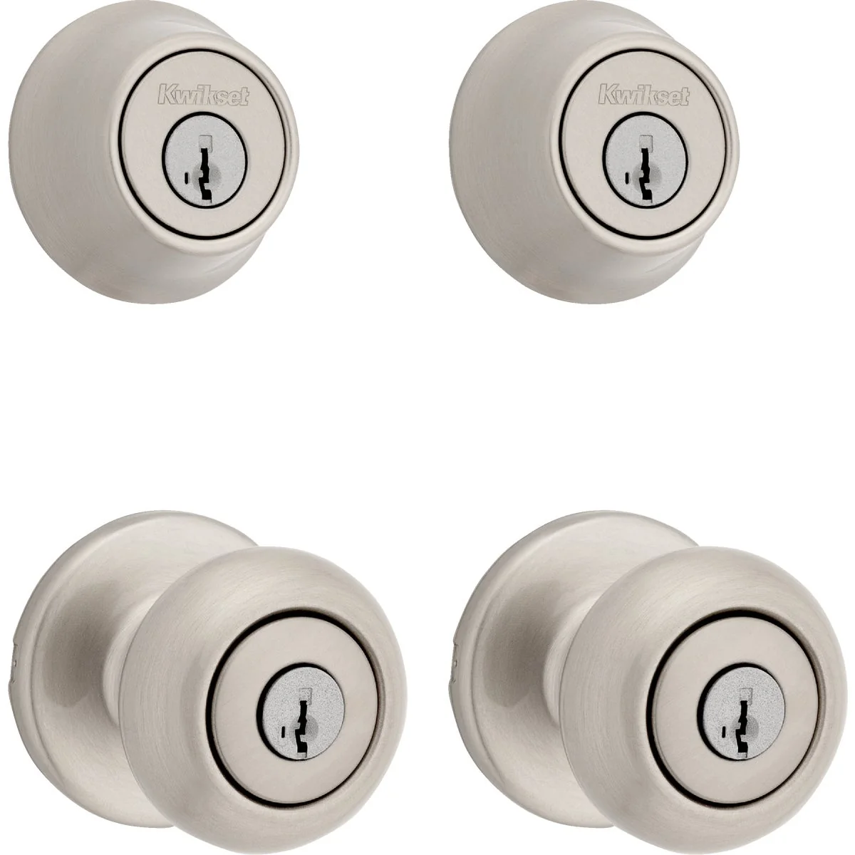 Sustainable Kwikset Cove Satin Nickel Deadbolt and Door Knob Combo With SmartKey Prestigious