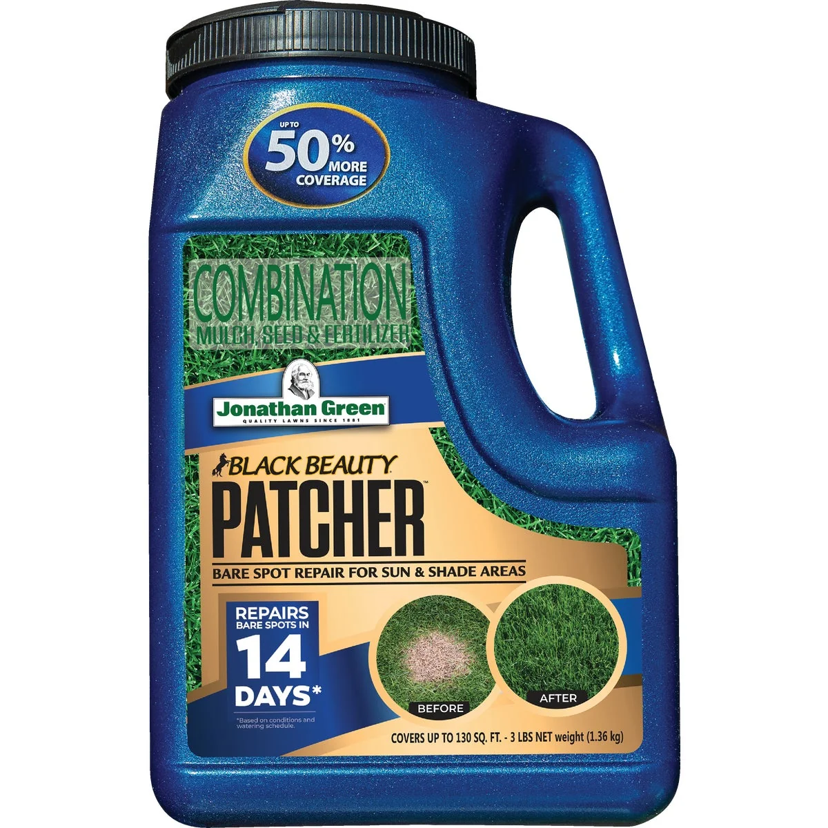 Official Jonathan Green Black Beauty Patcher 3 Lb. 130 Sq. Ft. Combination Mulch Seed Fertilizer Relaxed