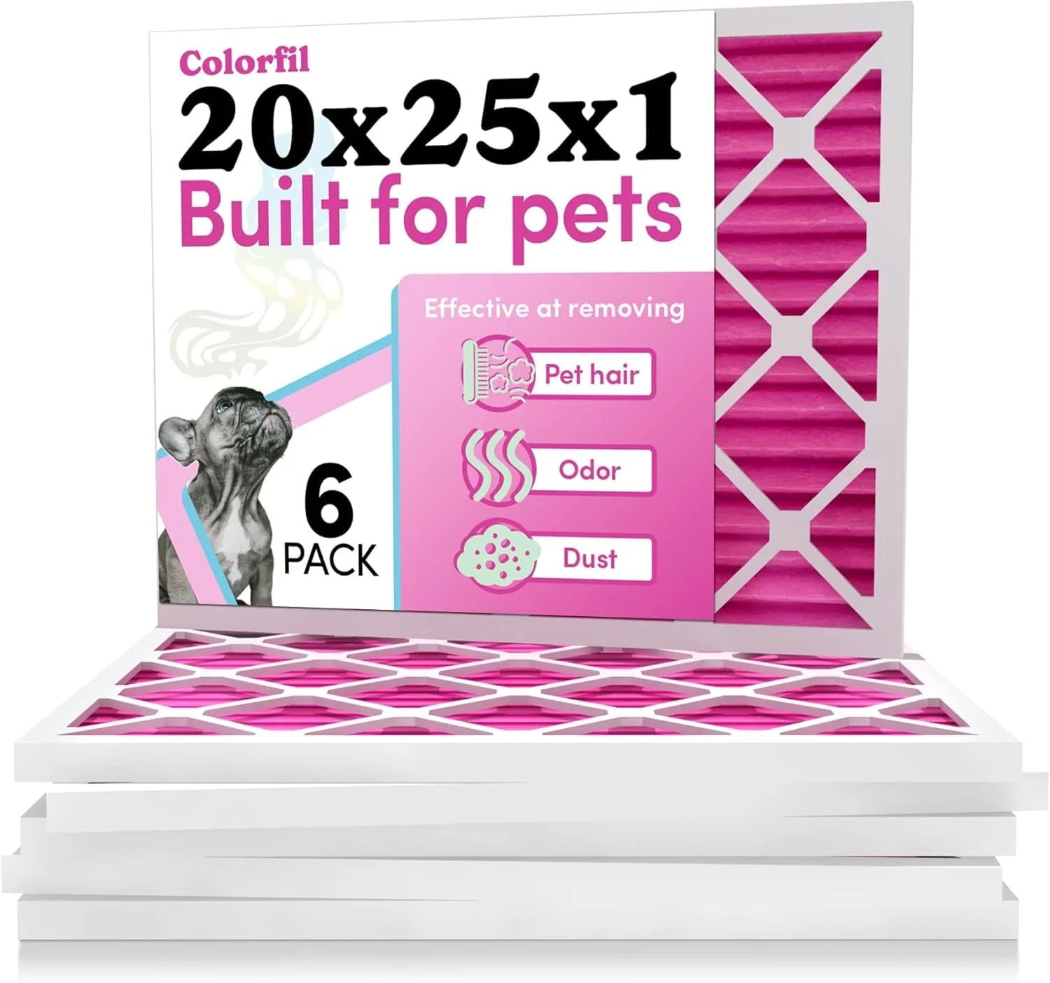 Flexible Colorfil 20x25x1 Air Filter 6-Pack Made in the USA Color Changing Remove Cat and Dog Odor MERV 8 for Pet Hair Dander and Dust 19.5 x24.5 x0.75 Exact Size Secure
