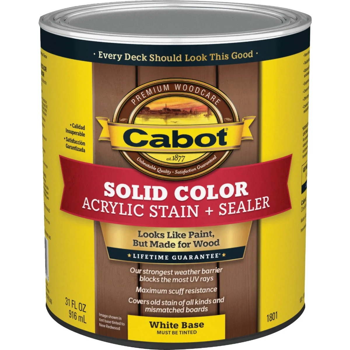 Certified Cabot Solid Color White Base Acrylic Stain Sealer 1 Qt. Traditional