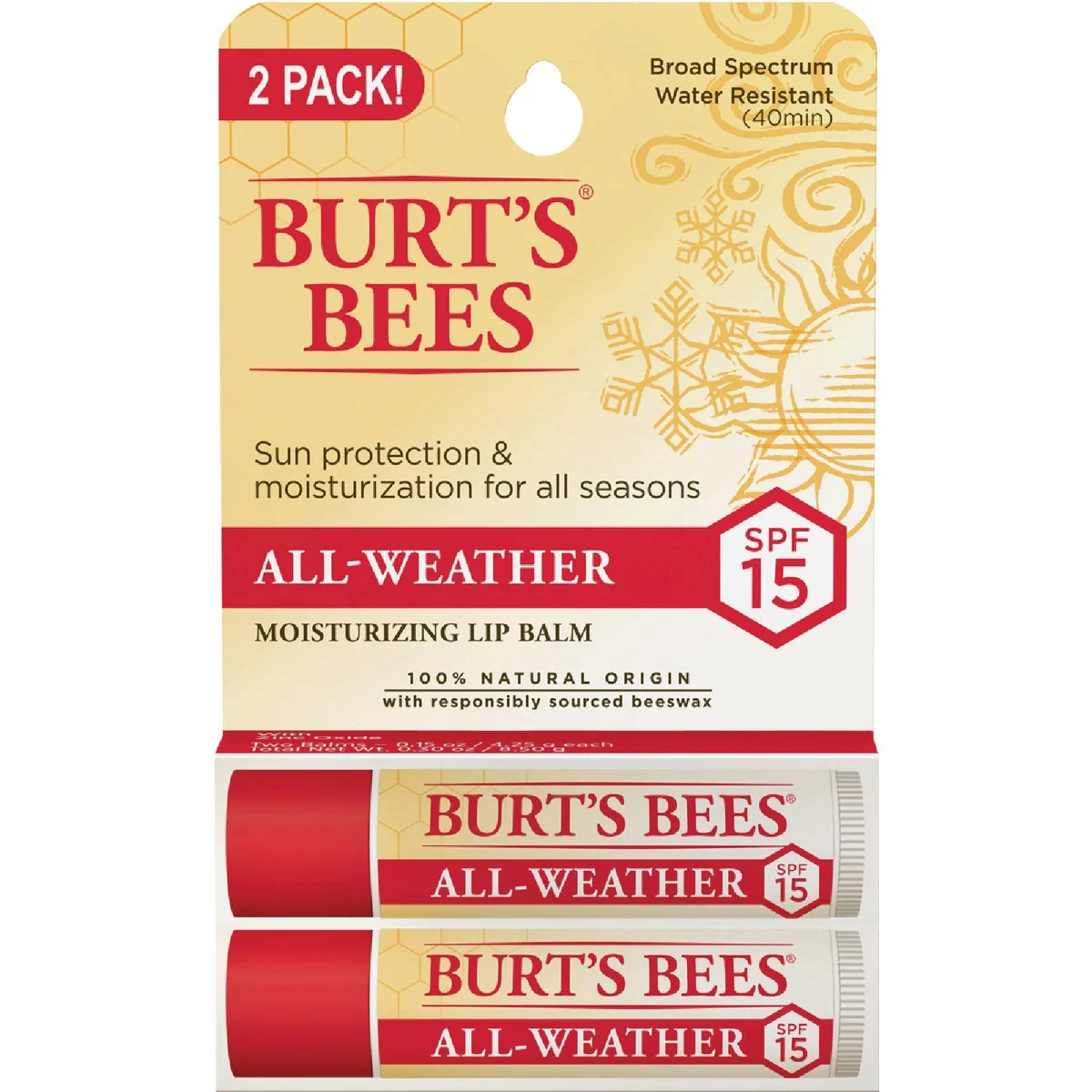 Secure Burt's Bees All Weather SPF 15 Lip Balm 2-Pack Reliable