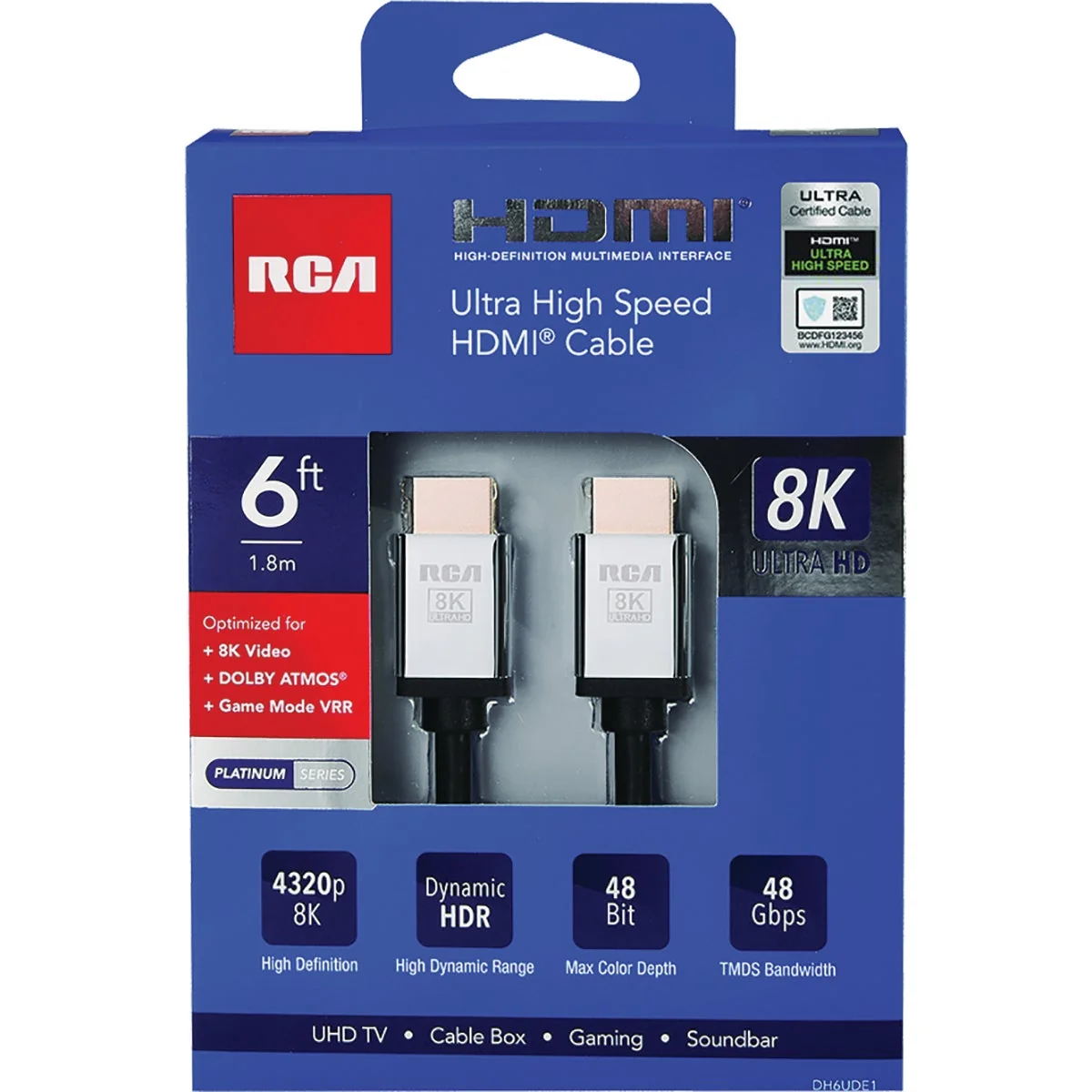 Convenient RCA 6 Ft. Black 8K Ultra High Speed HDMI Cable Elegant