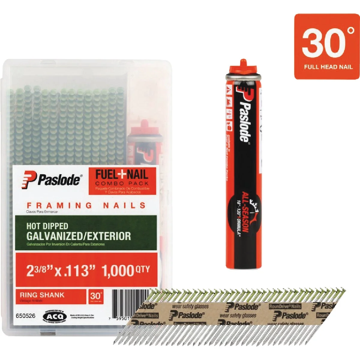Premium Material Paslode 2-3 8 In. x 0.113 In. 30 Degree Paper Tape Hot Dipped Galvanized Plus Ring Shank RounDrive Framing Nails with Framing Fuel 1000 Ct. Dependable