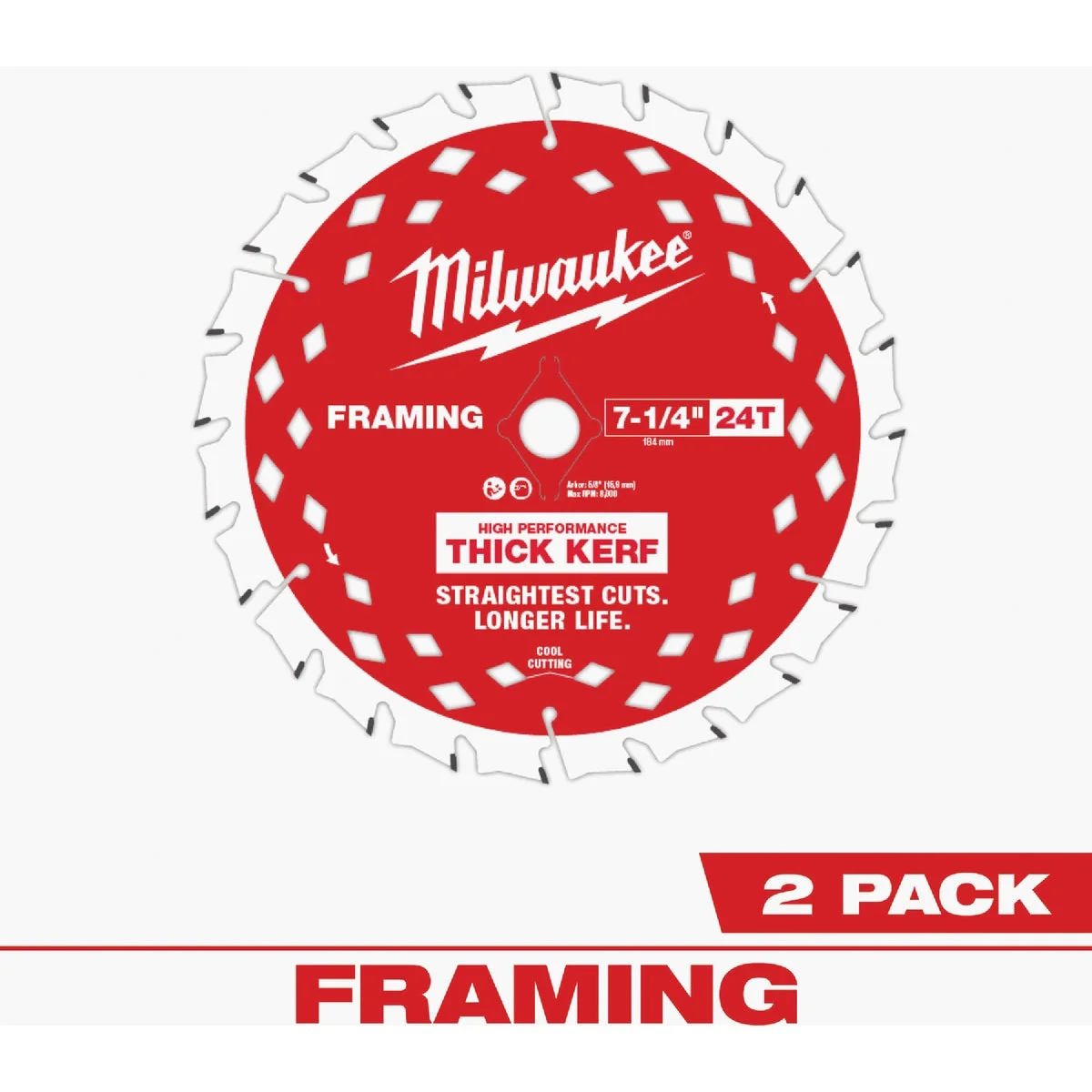 Official Milwaukee 7-1 4 In. 24-Tooth Thick Kerf Framing Circular Saw Blade 2-Pack Practical