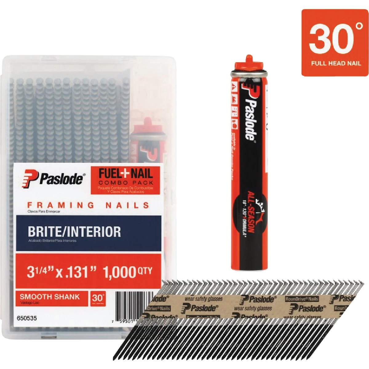 User-Friendly Paslode 3-1 4 In. x 0.131 In. 30 Degree Paper Tape Brite Smooth Shank RounDrive Framing Nails with Framing Fuel 1000 Ct. Professional