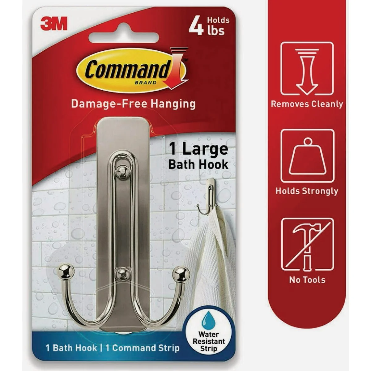Premium Material Command Large Double Bath Hook Satin Nickel 1 Hook 1 Strip Outstanding