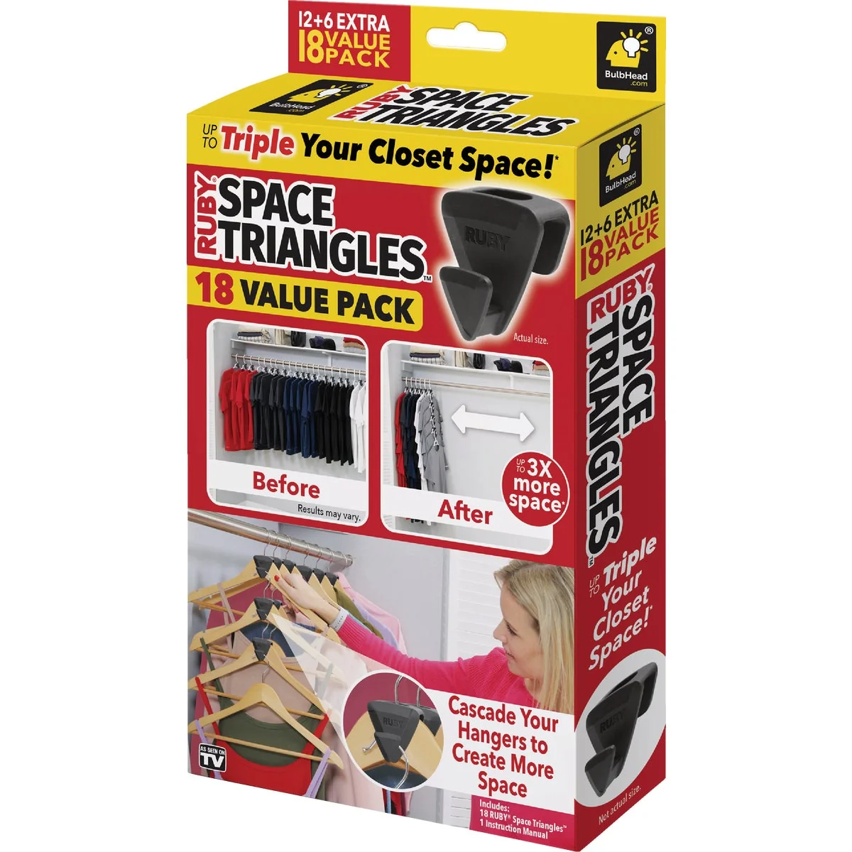 Durable Ruby Space Triangles Closet Storage Hanger Holder 18-Count Superior