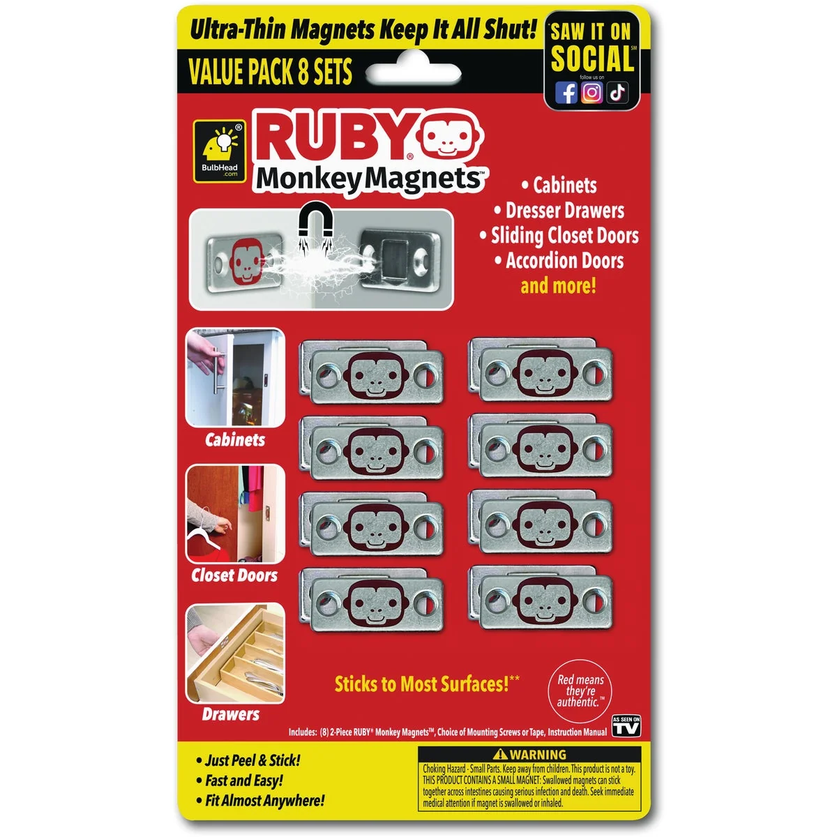 Casual Ruby Monkey Magnets Drawer Cabinet Closures Flexible
