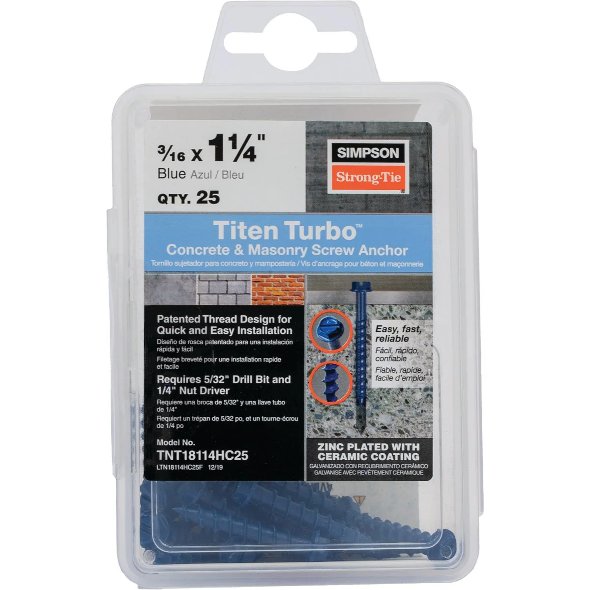 User-Friendly Titen Turbo 3 16 in. x 1-1 4 in. Hex-Head Concrete and Masonry Screw Blue 25-Qty Practical
