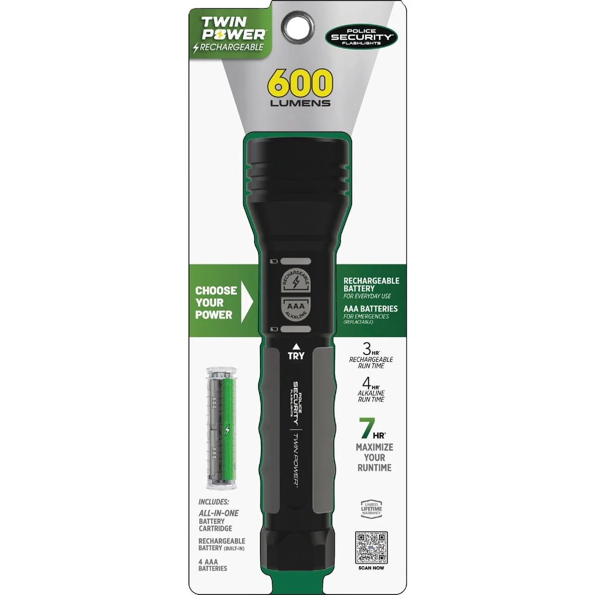 Practical Police Security Twin Power 600 Lm. LED Flashlight Safe