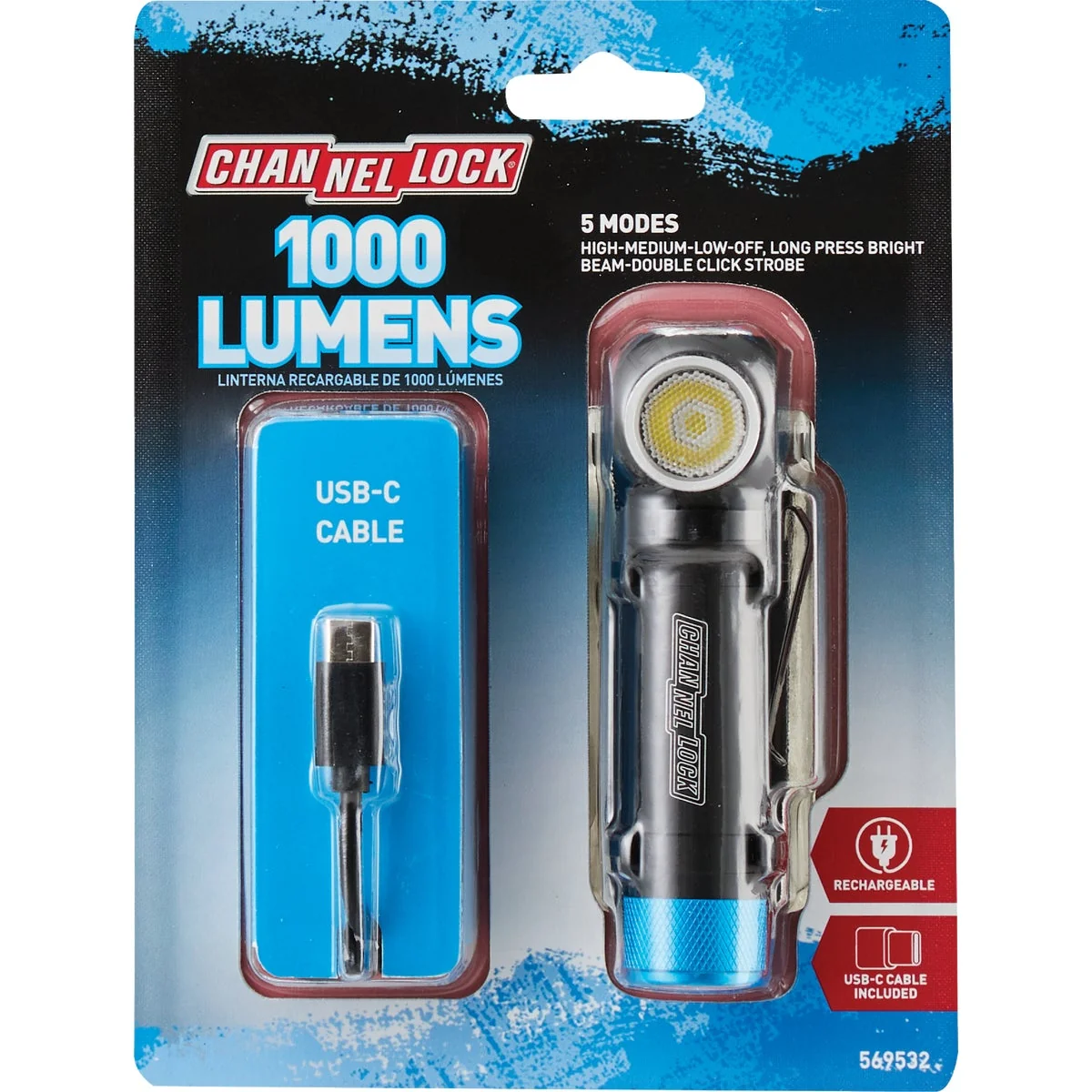 Enhanced Channellock 1000 Lm. LED Rechargeable Headlamp Certified