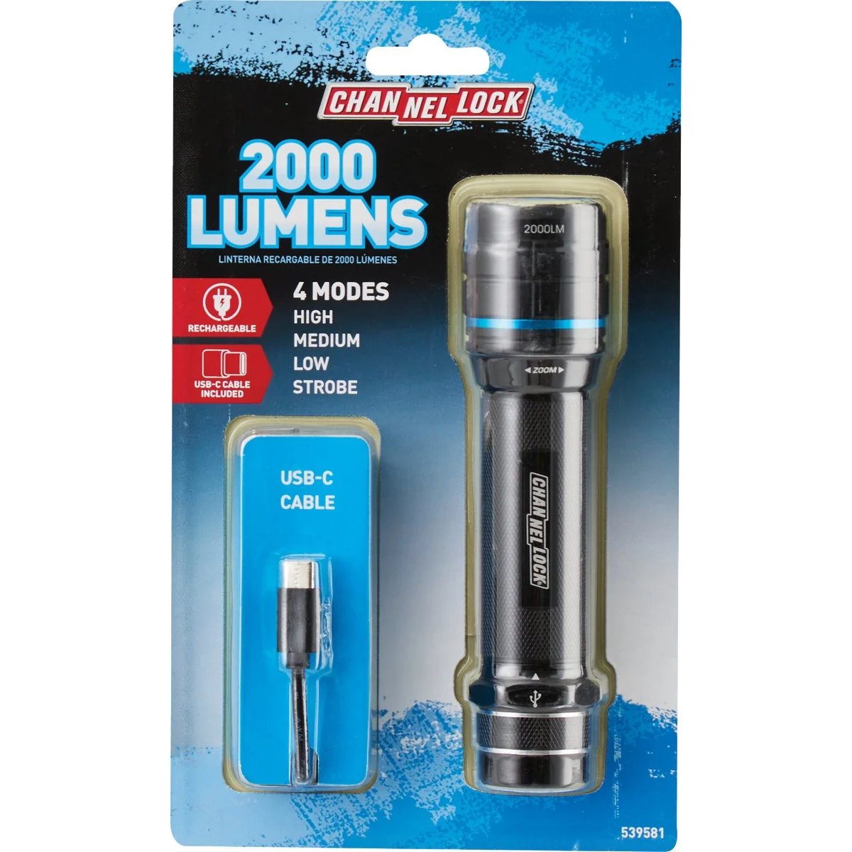 Fine Crafted Channellock 2000 Lm. LED Rechargeable Flashlight Environmentally Friendly