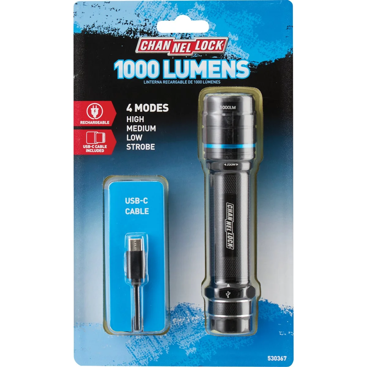 Lightweight Channellock 1000 Lm. LED Zoom Rechargeable Flashlight Trusted