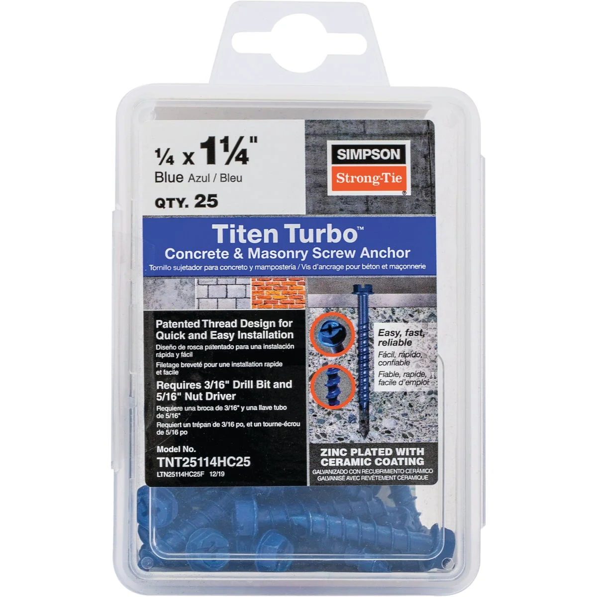 Efficient Titen Turbo 1 4 in. x 1-1 4 in. Hex-Head Concrete and Masonry Screw Blue 25-Qty Organic
