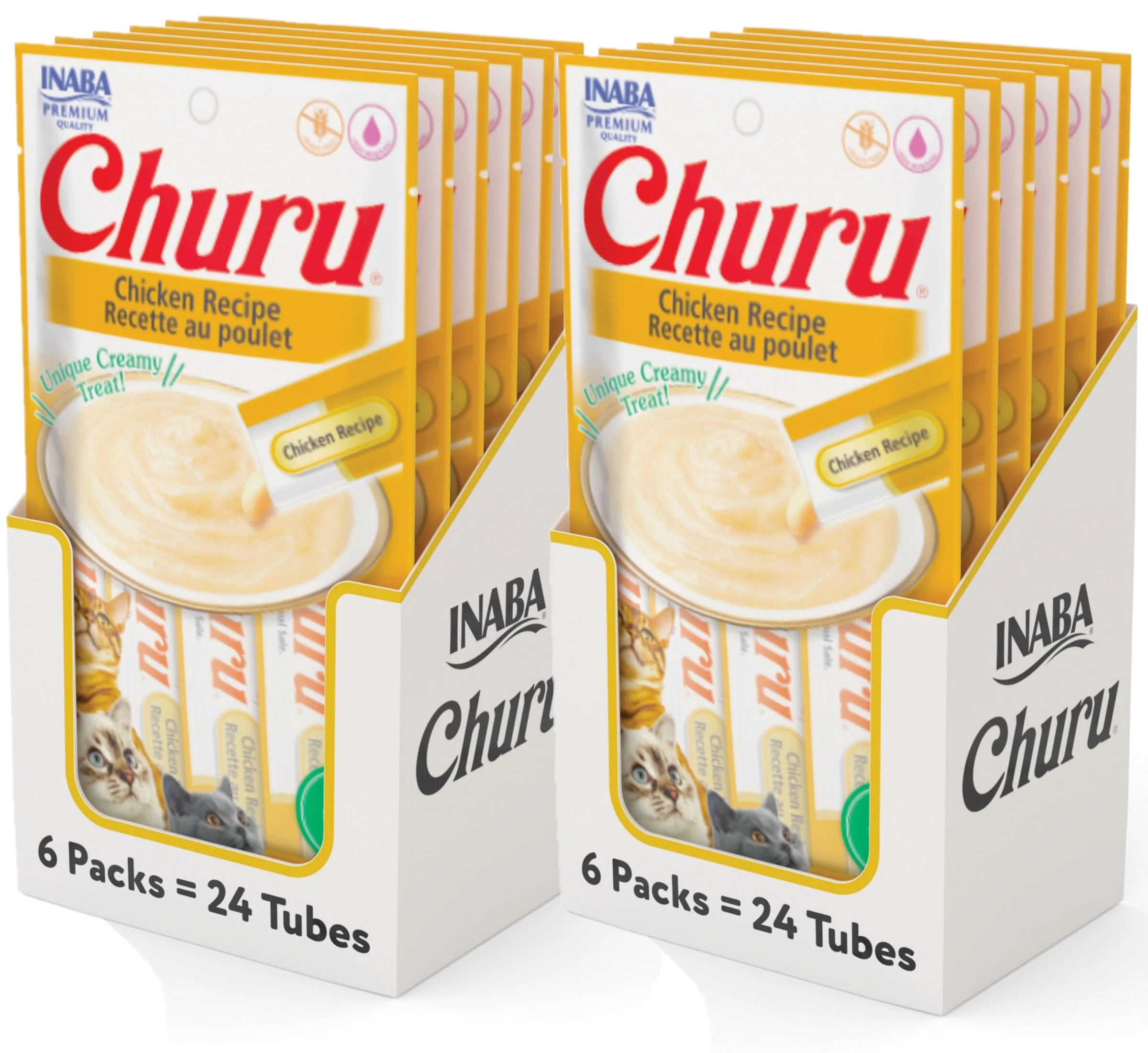 Easy-to-Use INABA Churu Cat Treats – Grain- Lickable Purée Topper with Vitamin E Taurine Chicken 48 Tubes Verified