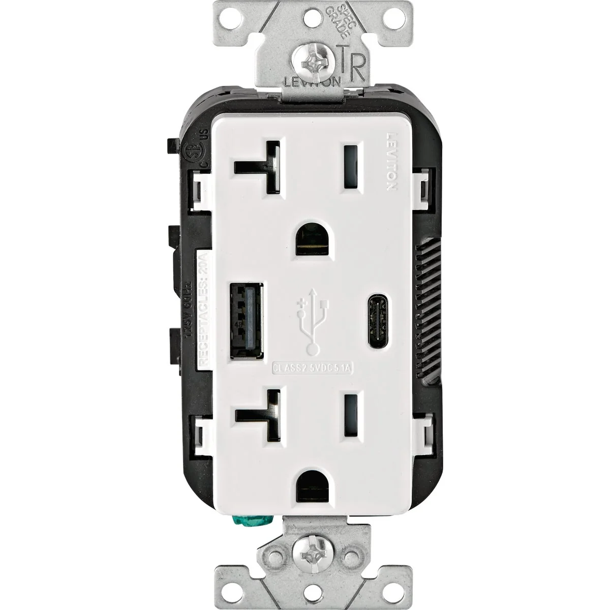 Trusted Leviton 20A White 2-Port USB Charging Outlet with 5-20R Tamper Resistant Duplex Outlet Fashionable
