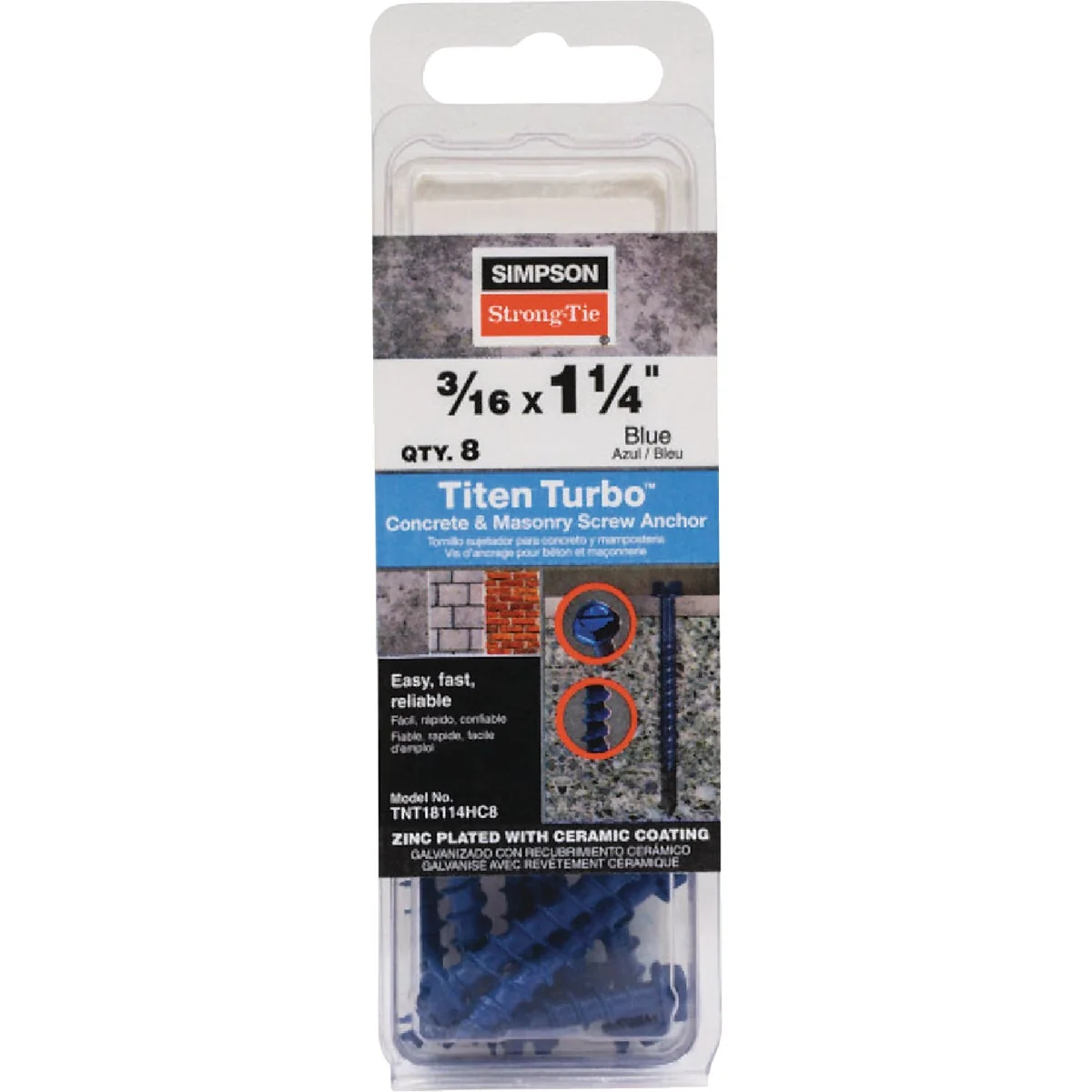 Secure Simpson Strong-Tie Titen Turbo 3 16 In. x 1-3 4 In. Hex-Head Concrete and Masonry Screw Blue 8-Qty Versatile
