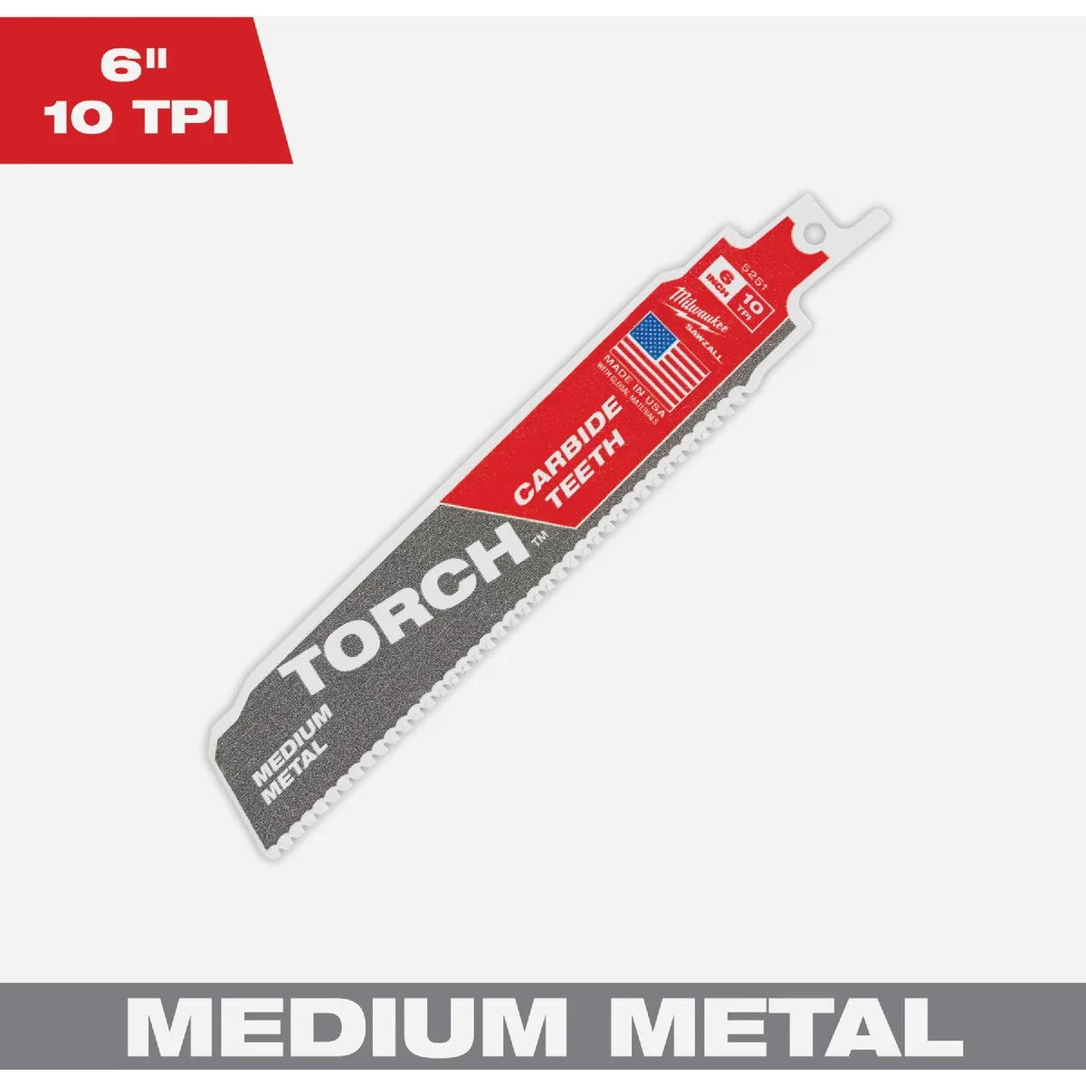 Premium Material Milwaukee SAWZALL TORCH 6 In. 10 TPI Carbide Medium Metal Cutting Reciprocating Saw Blade Durable