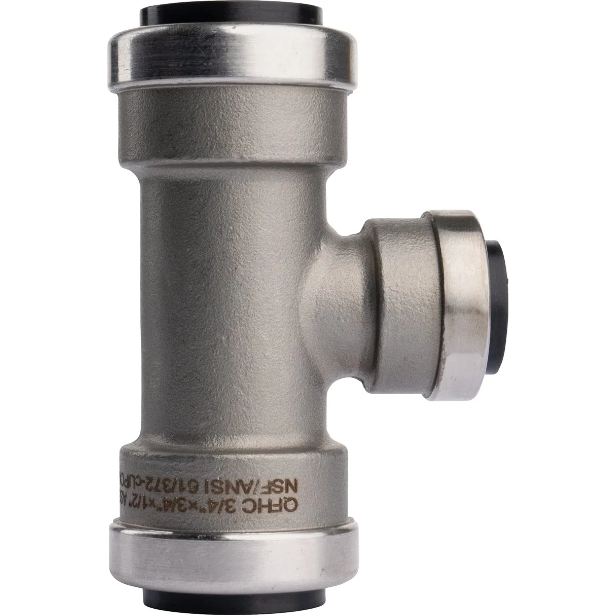 Minimalist QuickFitting 3 4 In. x 3 4 In. x 1 2 In. Push-to-Connect Stainless Steel Reducing Tee Crafted