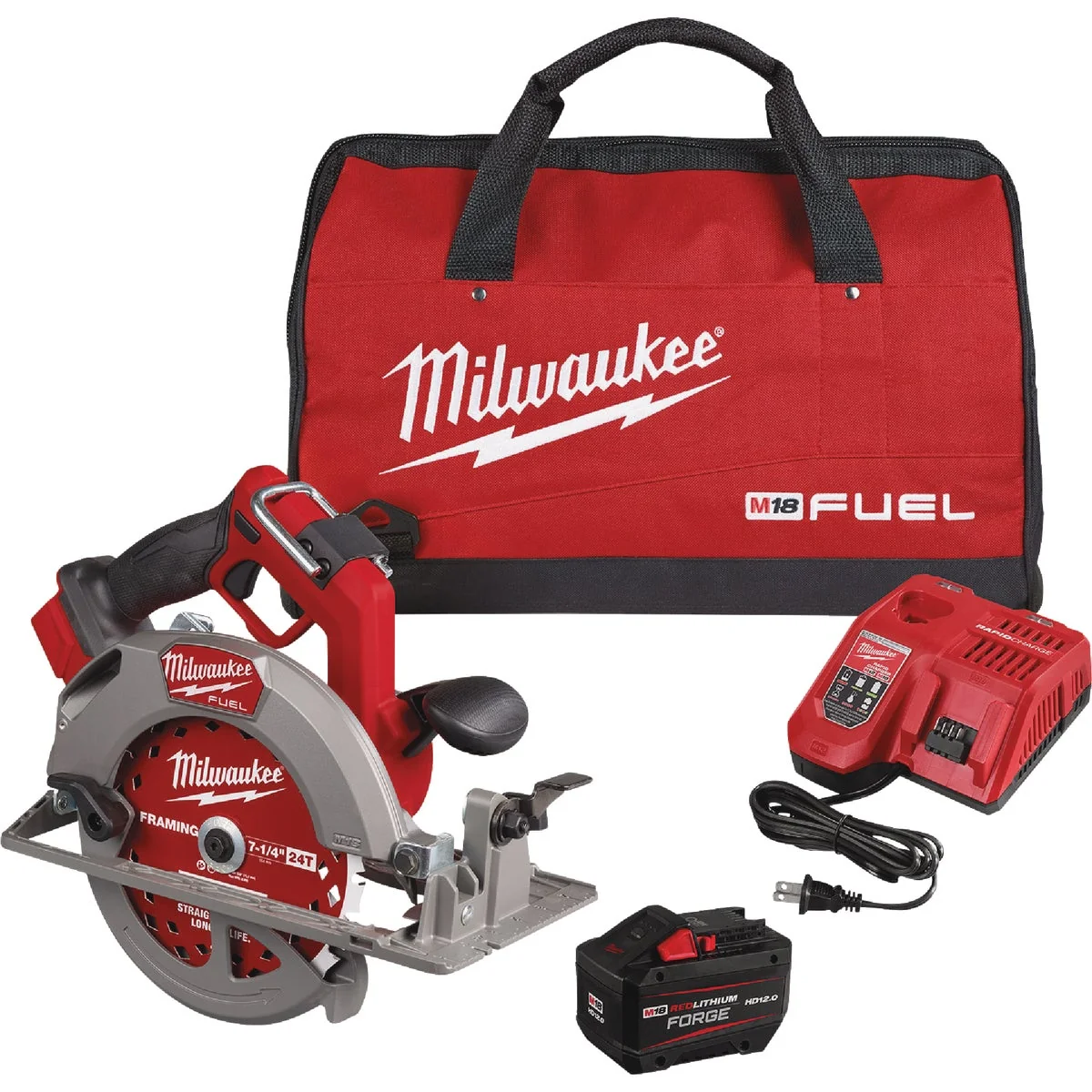Crafted Milwaukee M18 FUEL Brushless 7-1 4 In. Cordless Circular Saw Kit with 12.0 Ah Battery Rapid Charger High-End