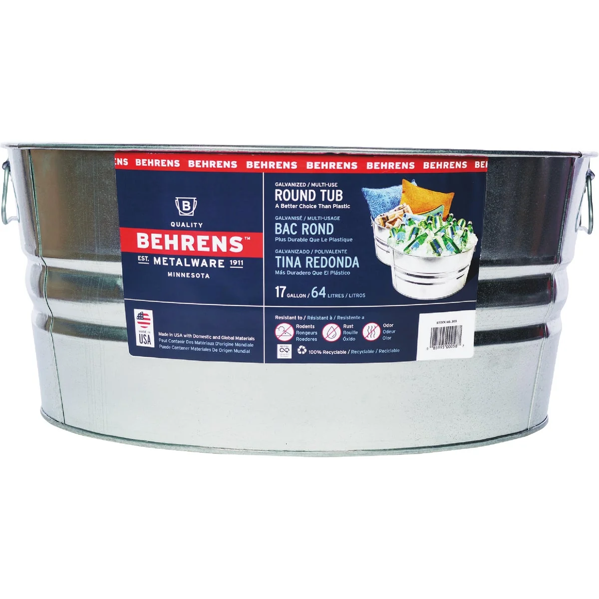 Original Behrens 17 Gal. Round Galvanized Steel Utility Tub Versatile